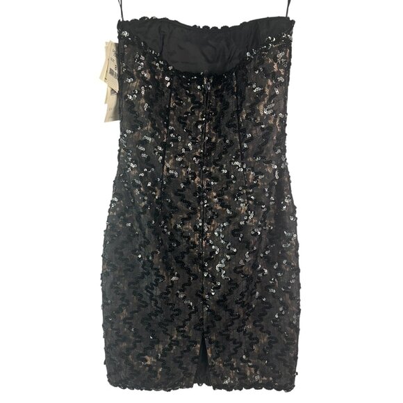 Jessica McClintock Vtg Black Sequin Mini Bodycon Party Cocktail Dress Size 8 NWT - Picture 2 of 14